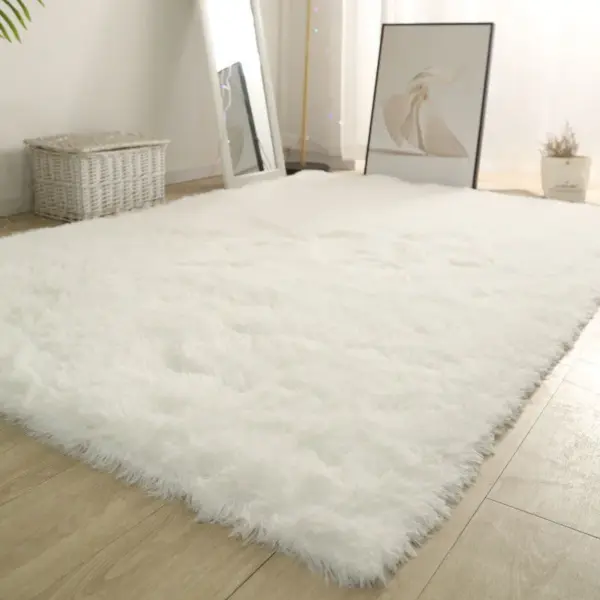 Tapis de hall moelleux blanc, tapis épaissi, antidérapant, salon moderne, chambre à coucher, décoration d'intérieur, chambre d'enfant, rose, fourrure, lea