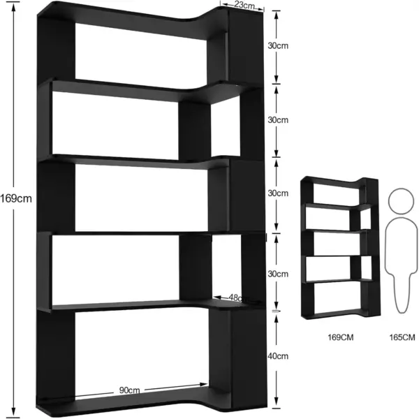 Étagères d'étude 5 niveaux en bois massif, bibliothèque d'angle avec bande lumineuse, étagère ouverte multifonctionnelle pour salon et maison
