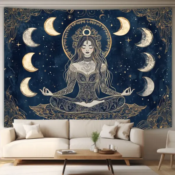 VIKAMA méditation clair de lune fée tapisserie or-encadrement ciel étoilé bohème mur Art salon caractéristique mur chambre décor