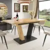 Table de salle à manger extensible 120/160 x 80 x 76 cm, table de cuisine moderne en bois de style farmhouse, avec finition bois et pieds en forme d'ailes