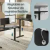 SONGMICS Bureau réglable en hauteur 160 x 70 cm – Fonction mémoire et port USB-C, noir
