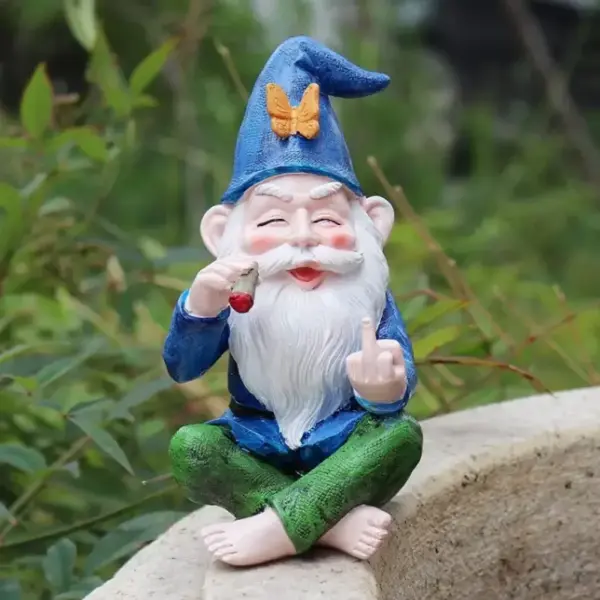 Statue de Gnome de jardin en résine, Figurine de fumer, doigt du milieu, étagère de bureau, décoration artistique de jardin de maison