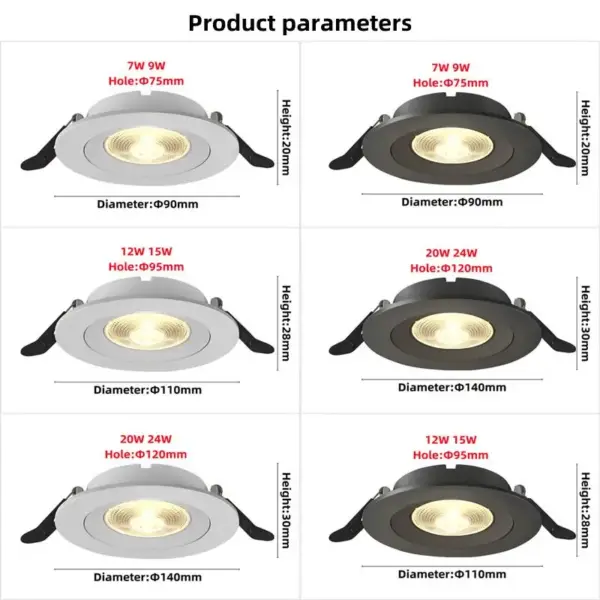 Trimless rond COB Led Downlights haut de gamme encastré plafonniers lampes plafonnier pour intérieur résidentiel maison 110V 220V