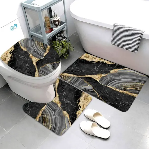 3 pièces ensembles tapis de bain en marbre noir lignes grises or Art géométrique abstrait créatif maison salle de bain porte tapis anti-dérapant couvercle de toilette tapis