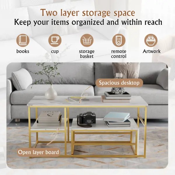 Comanlai Table Basse Moderne Rectangulaire Extensible Effet Bois avec Pieds en Métal