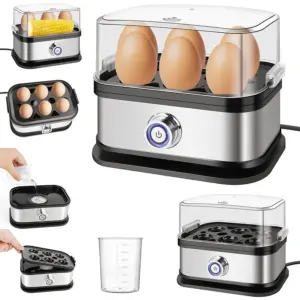 Cuiseur à Œufs Électrique 350W - Cuiseur Vapeur 6 Œufs avec Protection Anti-Sècheresse, Fonction Arrêt Automatique, pour Œufs Mollets/Mi-Cuits/Durs, Maïs Raviolis, Tasse à Mesurer, Mijoteuse Multifonction