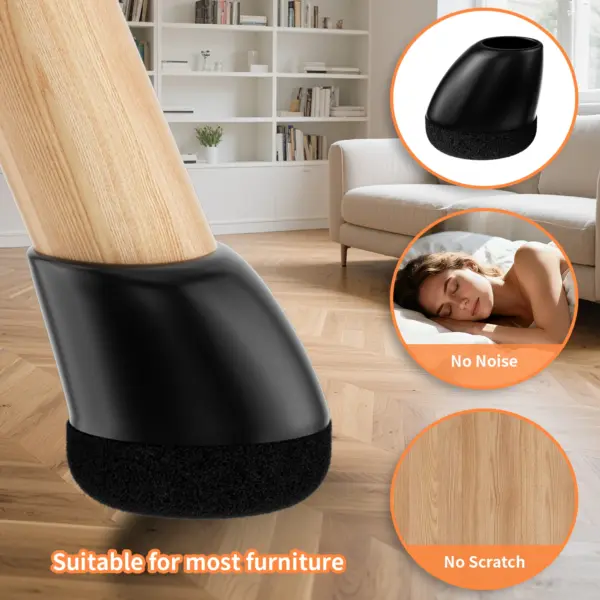 Couvre-pieds de chaise en Silicone, 16 pièces, pieds de chaise inclinés ronds antidérapants pour 15 ° -25 °   avec coussinets en feutre pour plancher en bois dur, sans bruit, sans rayures