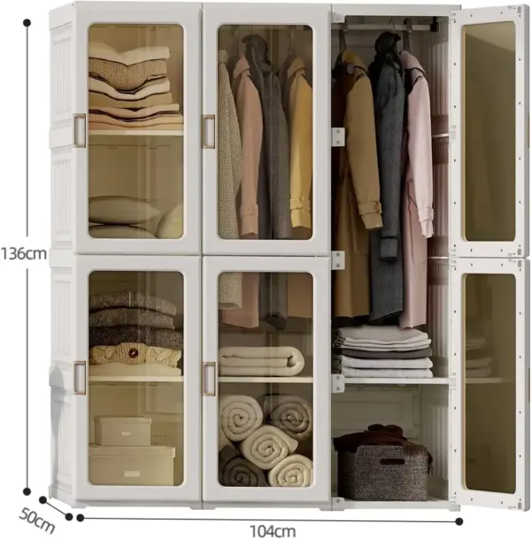 Armoire portable, organiseur de rangement pour chambre à coucher, armoire en plastique avec porte 104 x 136 x 50 cm
