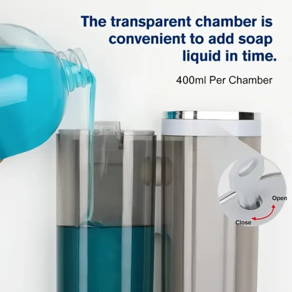 Distributeur de savon mural salle de bains 2 chambres, distributeur de savon liquide transparent pour douche, distributeur de shampoing et de revitalisant pour douche