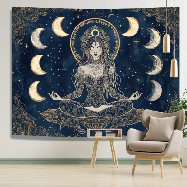 VIKAMA méditation clair de lune fée tapisserie or-encadrement ciel étoilé bohème mur Art salon caractéristique mur chambre décor