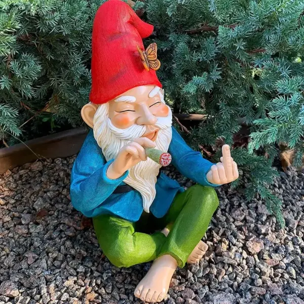 Statue de Gnome de jardin en résine, Figurine de fumer, doigt du milieu, étagère de bureau, décoration artistique de jardin de maison