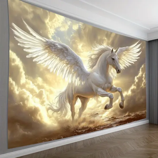 1 morceau d'ameublement de cheval ailé blanc de style orné, tissu polyester, lavable en machine, adapté au salon de chambre à coucher