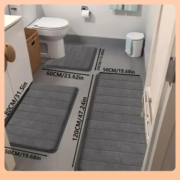 Ensemble de tapis de sol en mousse à mémoire de forme à absorption rapide, doux et confortable, tapis de salle de douche, tapis de cuisine, 3 pièces
