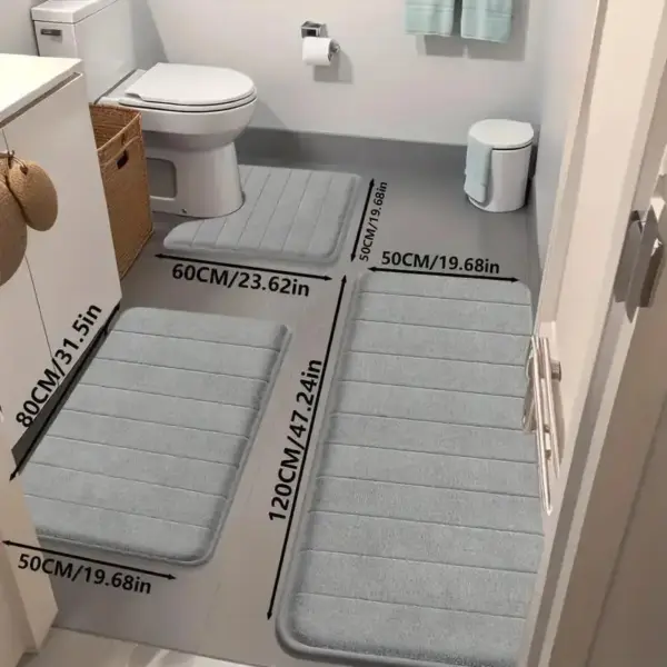 Ensemble de tapis de sol en mousse à mémoire de forme à absorption rapide, doux et confortable, tapis de salle de douche, tapis de cuisine, 3 pièces