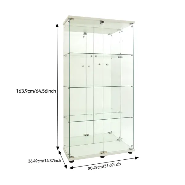 Rosahqnda vitrine en verre avec LED, vitrine sur pied à 4 niveaux, vitrine pour salon, chambre à coucher, entrée, blanc/noir