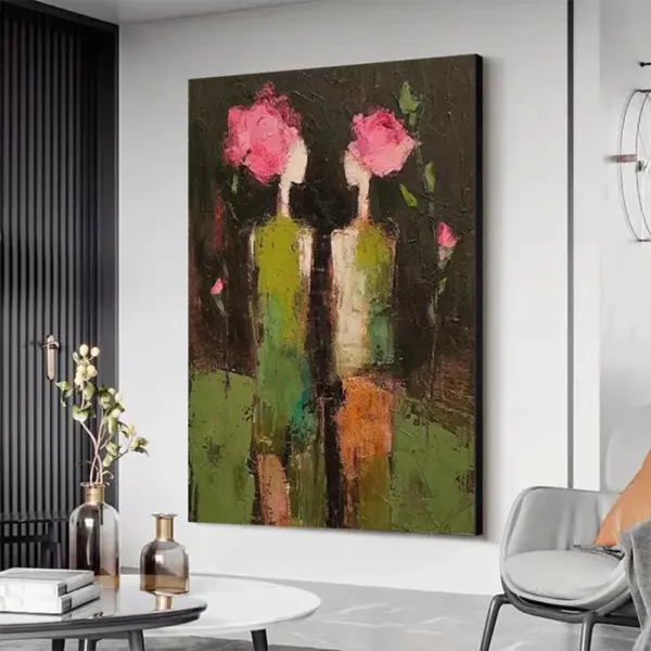 Peinture à l’huile abstraite 100 % peinte à la main sur toile – Tableau mural moderne avec lignes dorées pour salon