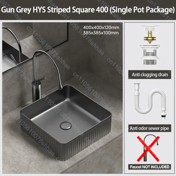 Lavabo de salle de bains en céramique de luxe, lavabo d'art avec accessoires de vidange, bol de lavage au-dessus du comptoir, ensemble d'éviers de comptoir