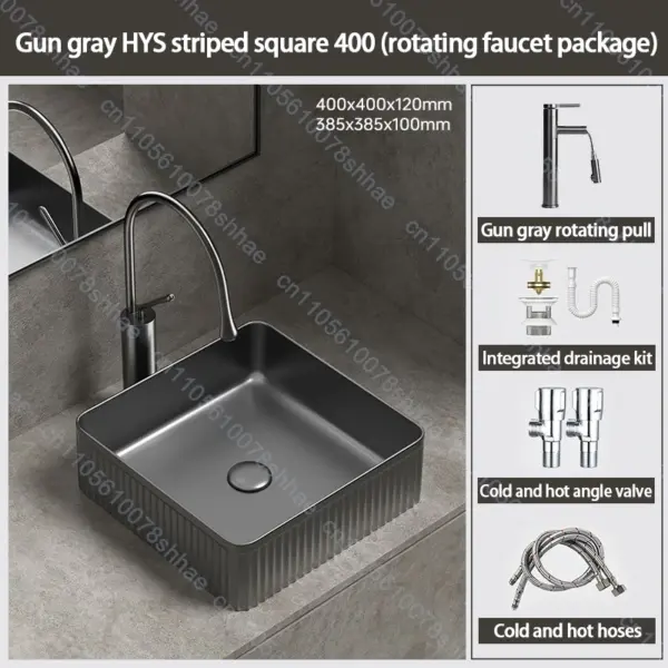 Lavabo de salle de bains en céramique de luxe, lavabo d'art avec accessoires de vidange, bol de lavage au-dessus du comptoir, ensemble d'éviers de comptoir