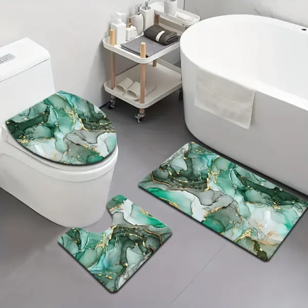 Ensemble de salle de bain en peluche 3 pièces, siège de toilette absorbant et tapis de baignoire imprimé, imperméable pour la décoration de la salle de bain