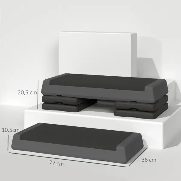 Marche aérobique Sportnow, marche de fitness antidérapante, hauteur réglable 3 niveaux de 10,5/15,5/20,5 cm, charge 250 kg, pour l'exercice à domicile, salle de sport, 77X36X20,5 cm