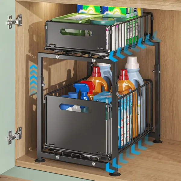 Organisateur sous évier, armoire de rangement réglable en hauteur à 2 niveaux, organisateur de cuisine en métal, organisateurs polyvalents pour placard