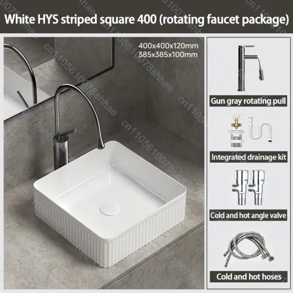 Lavabo de salle de bains en céramique de luxe, lavabo d'art avec accessoires de vidange, bol de lavage au-dessus du comptoir, ensemble d'éviers de comptoir