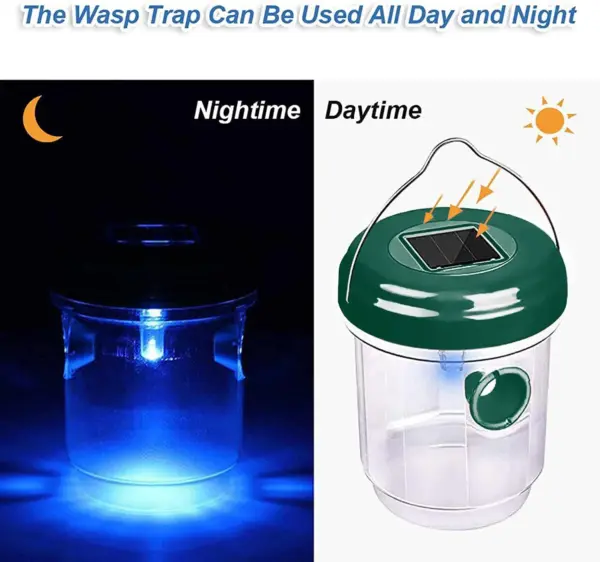 Piège à bouteilles de guêpes à lumière LED ultraviolette à énergie solaire pour l'extérieur, attrape-bonnet d'abeille