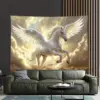 1 morceau d'ameublement de cheval ailé blanc de style orné, tissu polyester, lavable en machine, adapté au salon de chambre à coucher