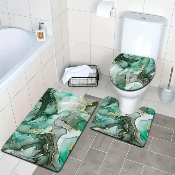 Ensemble de salle de bain en peluche 3 pièces, siège de toilette absorbant et tapis de baignoire imprimé, imperméable pour la décoration de la salle de bain