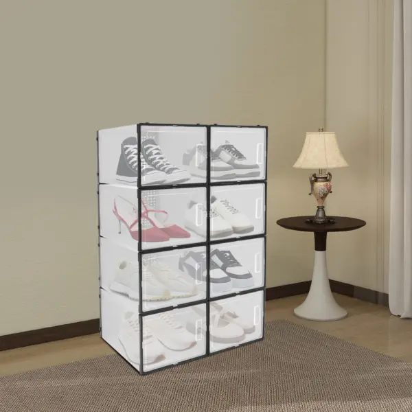 Grande boîte de rangement pour chaussures, 8 pièces, armoire à chaussures transparente en plastique PP, résistant à l'humidité et à la poussière, organisateur moderne noir pour taille 44