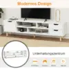 Meuble TV 140 cm, centre de divertissement avec étagère réglable, meuble TV pour téléviseurs de 60 pouces, table console multimédia avec 3 tiroirs, blanc