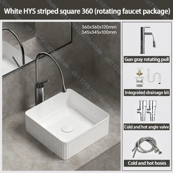 Lavabo de salle de bains en céramique de luxe, lavabo d'art avec accessoires de vidange, bol de lavage au-dessus du comptoir, ensemble d'éviers de comptoir