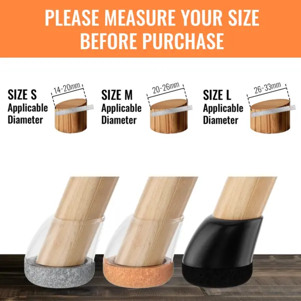 Couvre-pieds de chaise en Silicone, 16 pièces, pieds de chaise inclinés ronds antidérapants pour 15 ° -25 °   avec coussinets en feutre pour plancher en bois dur, sans bruit, sans rayures