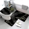 3 pièces ensembles tapis de bain en marbre noir lignes grises or Art géométrique abstrait créatif maison salle de bain porte tapis anti-dérapant couvercle de toilette tapis