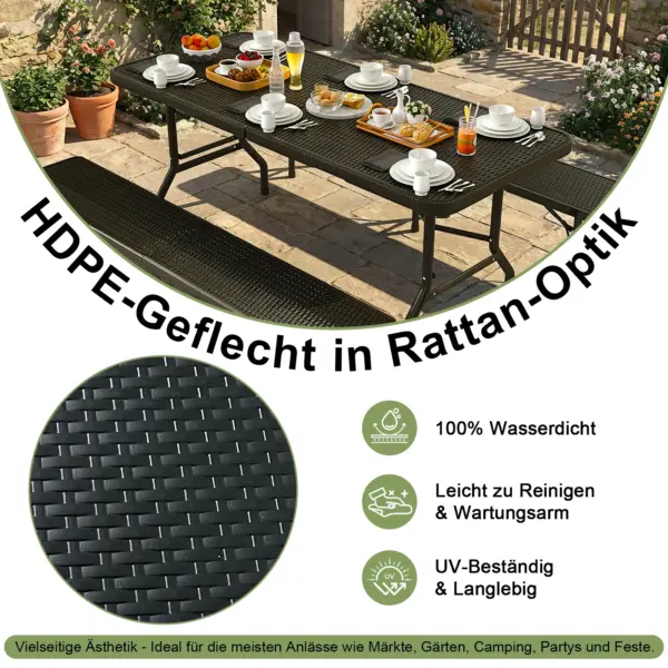 Ensemble de table de jardin pliable en rotin Devoko, stable, portable, imperméable, parfait pour le jardin, le balcon, le pique-nique et la terrasse