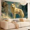 Tapisserie murale en polyester avec impression numérique sur le thème du loup solitaire de la montagne enneigée, décoration décorative pour salon, chambre à coucher, cadeau