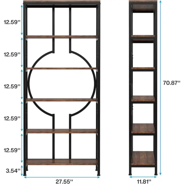 Bibliothèque industrielle de 70,9 pouces, bibliothèque Etagere haute à 6 niveaux avec étagères ouvertes, étagère à livres décorative, marron rustique