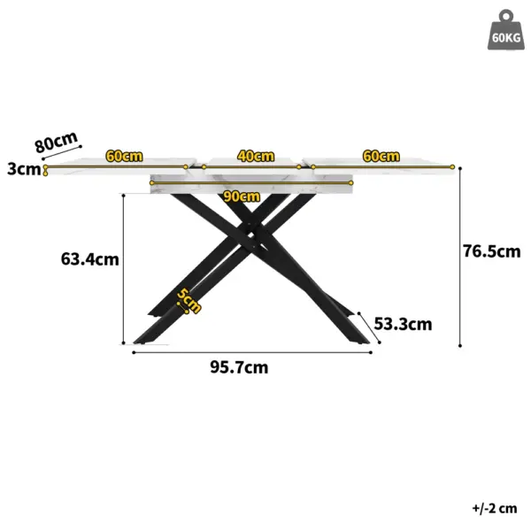Table à manger télescopique (120-160 cm), table à manger extensible, table de cuisine peu encombrante, table à manger en marbre blanc