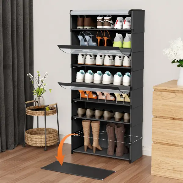 Étagère à chaussures, 8 compartiments, armoire à chaussures avec portes, pour 24 paires, étagère modulaire en plastique, pour entrée, chambre, couloir