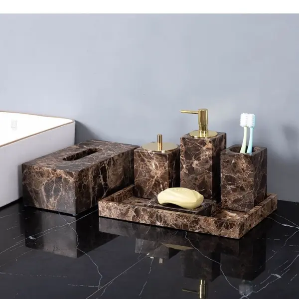 Accessoires de salle de bains en marbre naturel, bouteille de Lotion, pot d'écouvillon de coton, tasse de bain de bouche, porte-savon, boîte à mouchoirs, plateau, fournitures pour la maison