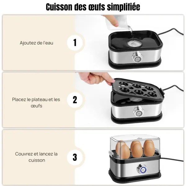 Cuiseur à Œufs Électrique 350W - Cuiseur Vapeur 6 Œufs avec Protection Anti-Sècheresse, Fonction Arrêt Automatique, pour Œufs Mollets/Mi-Cuits/Durs, Maïs Raviolis, Tasse à Mesurer, Mijoteuse Multifonction