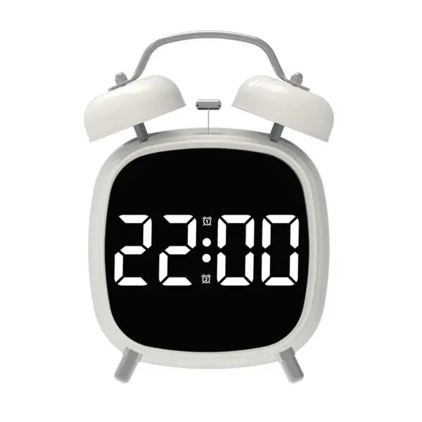 Réveil numérique à commande vocale, Double cloche, Super fort, pour dormir lourd, Mode nuit 12/24H, Table Anti-déruption nocturne, horloge LED