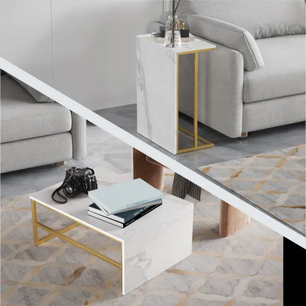 Comanlai Table Basse Moderne Rectangulaire Extensible Effet Bois avec Pieds en Métal