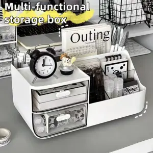 Boîte de rangement de bureau, 1 pièce, organisateur de cosmétiques avec tiroirs, porte-stylo, support de rangement de papeterie pour bureaux de bureau, tri de papeterie
