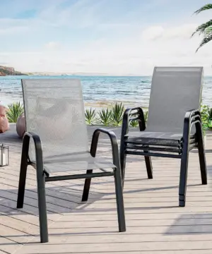 Ensemble de 4 chaises de patio empilables, chaises de salle à manger d'extérieur avec tissu textilène/structure en métal, pour terrasse, jardin, bord de piscine