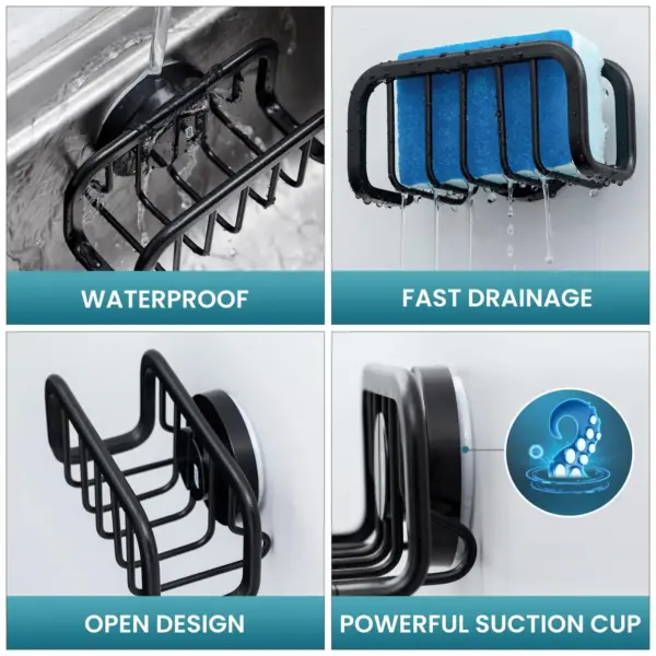 TAILI porte-éponge pour évier de cuisine organisateur avec ventouse caddie d'évier antirouille pour éponges porte-éponge de cuisine amovible