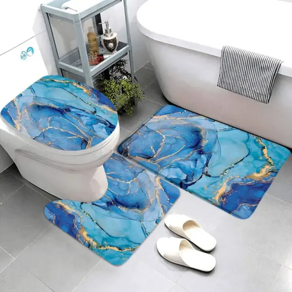 3 pièces ensembles tapis de bain en marbre noir lignes grises or Art géométrique abstrait créatif maison salle de bain porte tapis anti-dérapant couvercle de toilette tapis