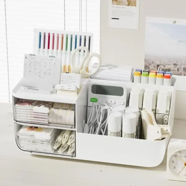 Boîte de rangement de bureau, 1 pièce, organisateur de cosmétiques avec tiroirs, porte-stylo, support de rangement de papeterie pour bureaux de bureau, tri de papeterie
