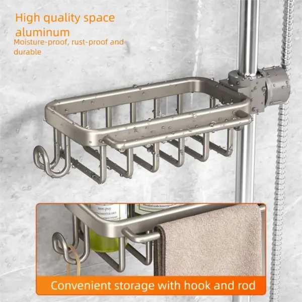 Support de salle de bain sans poinçon, étagère de salle de bain, espace de toilette en aluminium, sans perceuse, support suspendu, organisateur de salle de bain, accrocher au mur