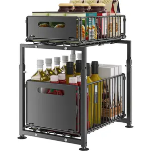Organisateur sous évier, armoire de rangement réglable en hauteur à 2 niveaux, organisateur de cuisine en métal, organisateurs polyvalents pour placard